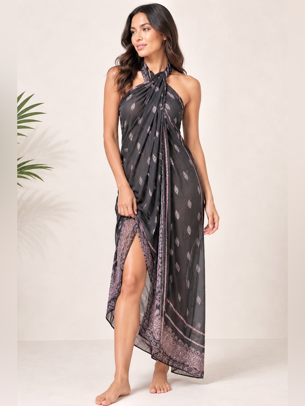 Vintage Victoria’s Secret Pareo Sarong Cover Up Black Paisley Wrap Beach Dress